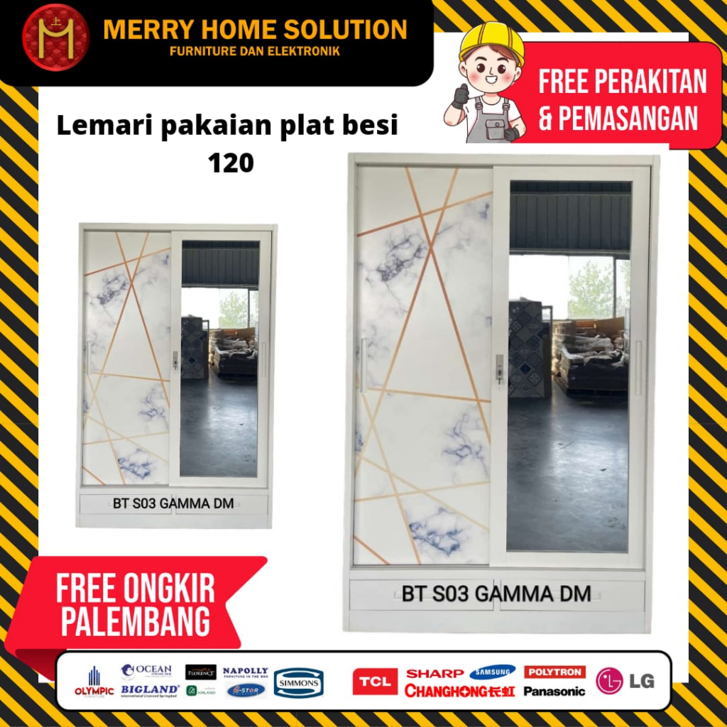 Lemari pakaian besi 2 pintu sliding / lemari baju importa plat besi
