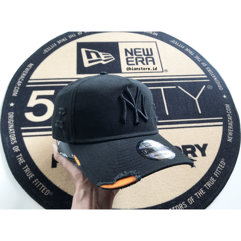 Topi New Era 9Forty A-Frame New York Yankees Cotton Damaged Black Cap 100% Original Resmi