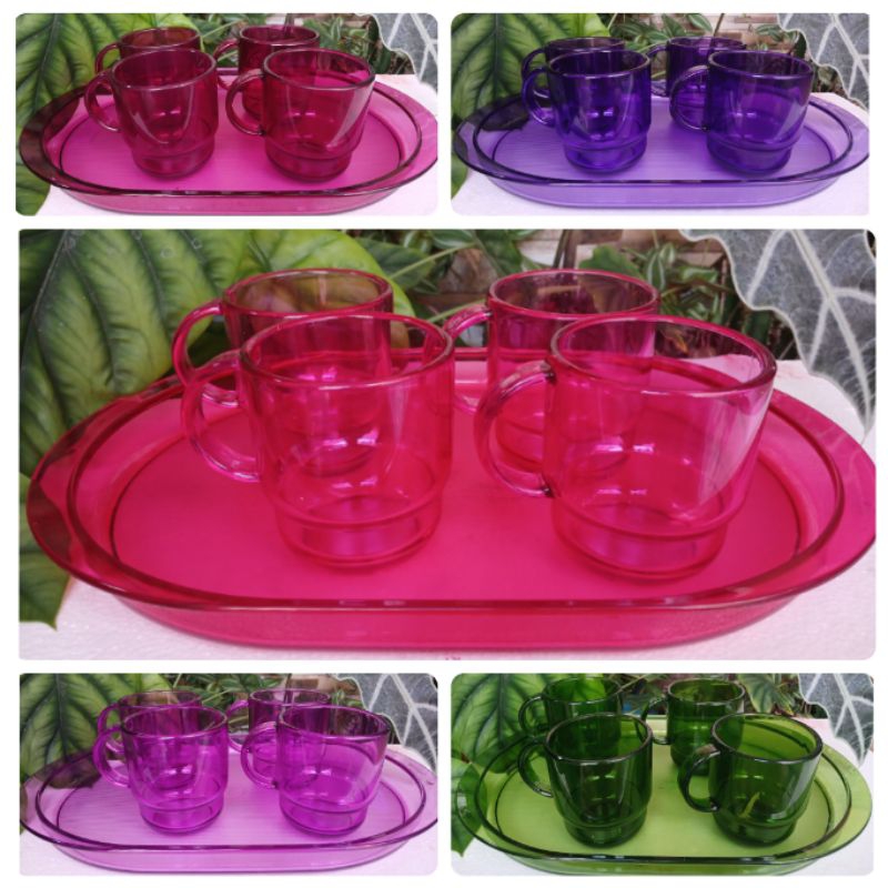 Coffee mug set tupperware/ clear mug set tupperware  / watercolor tray/ crystalinen tray / nampan tu