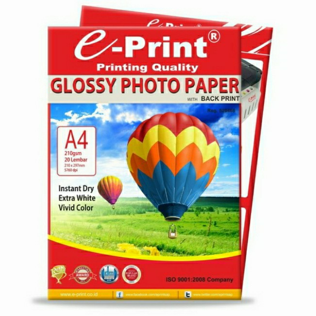 

KERTAS FOTO EPRINT GLOSSY A4 210 GSM ISI 20 LEMBAR