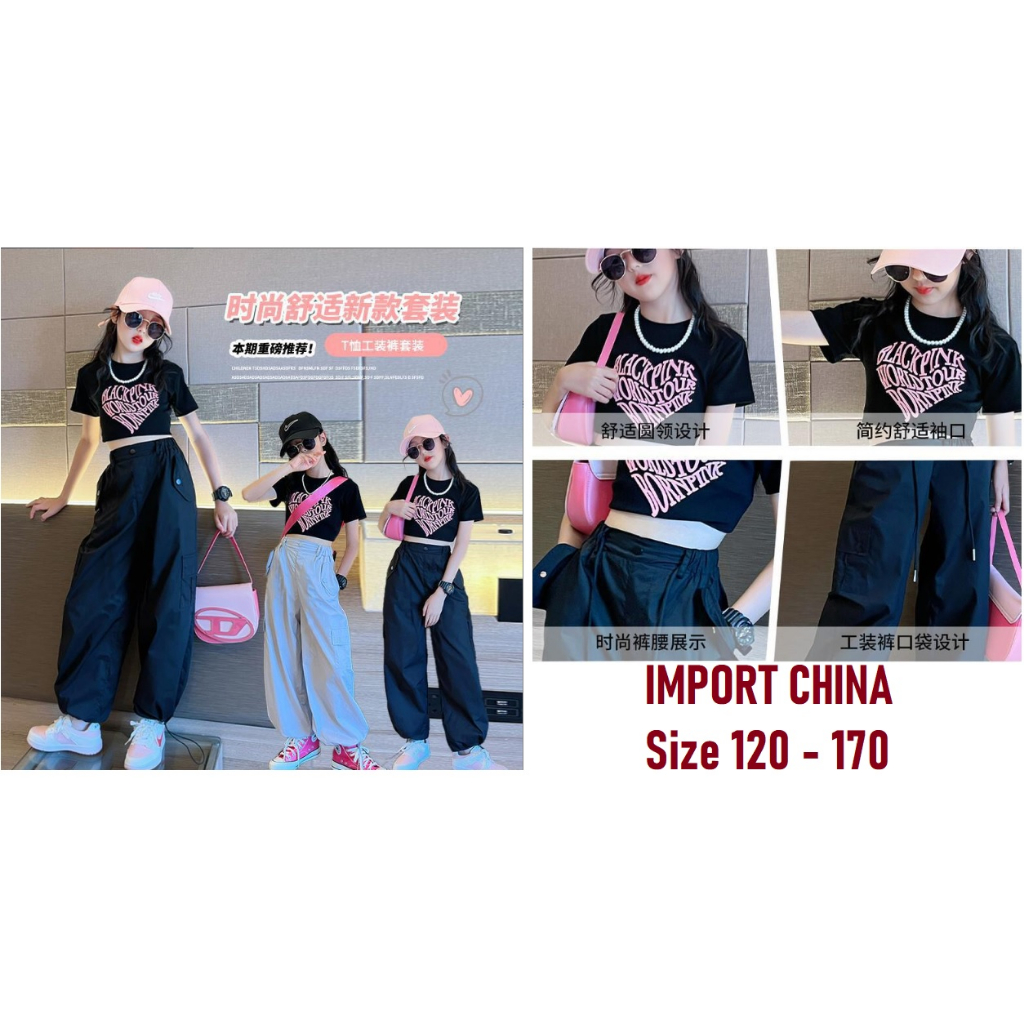 JZ01 IMPORT Set Setelan Stelan Baju Celana Anak Perempuan Cewek Kids Tanggung Sporty Korea Style
