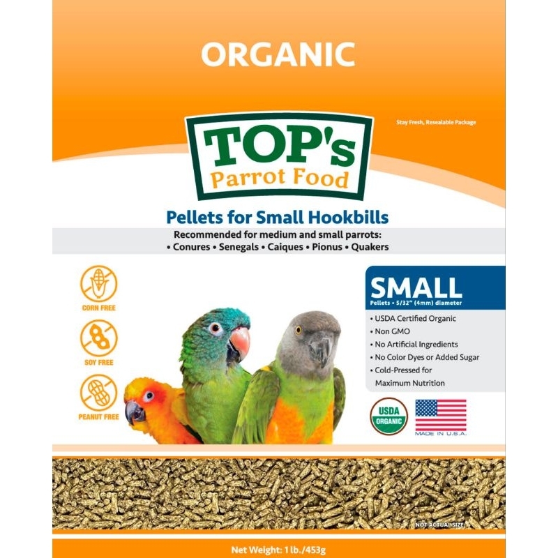 TOP's Parrot Food Organic Pellets for Small Hookbills Makanan Pakan Burung Organik USA 453g