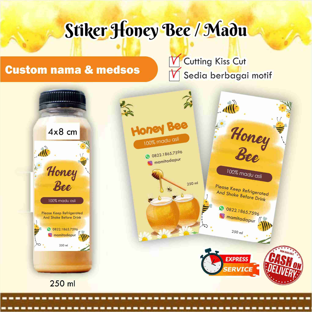 [35 pcs] Stiker minuman Honey Bee Madu cromo / kemasan minuman / kemasan botol