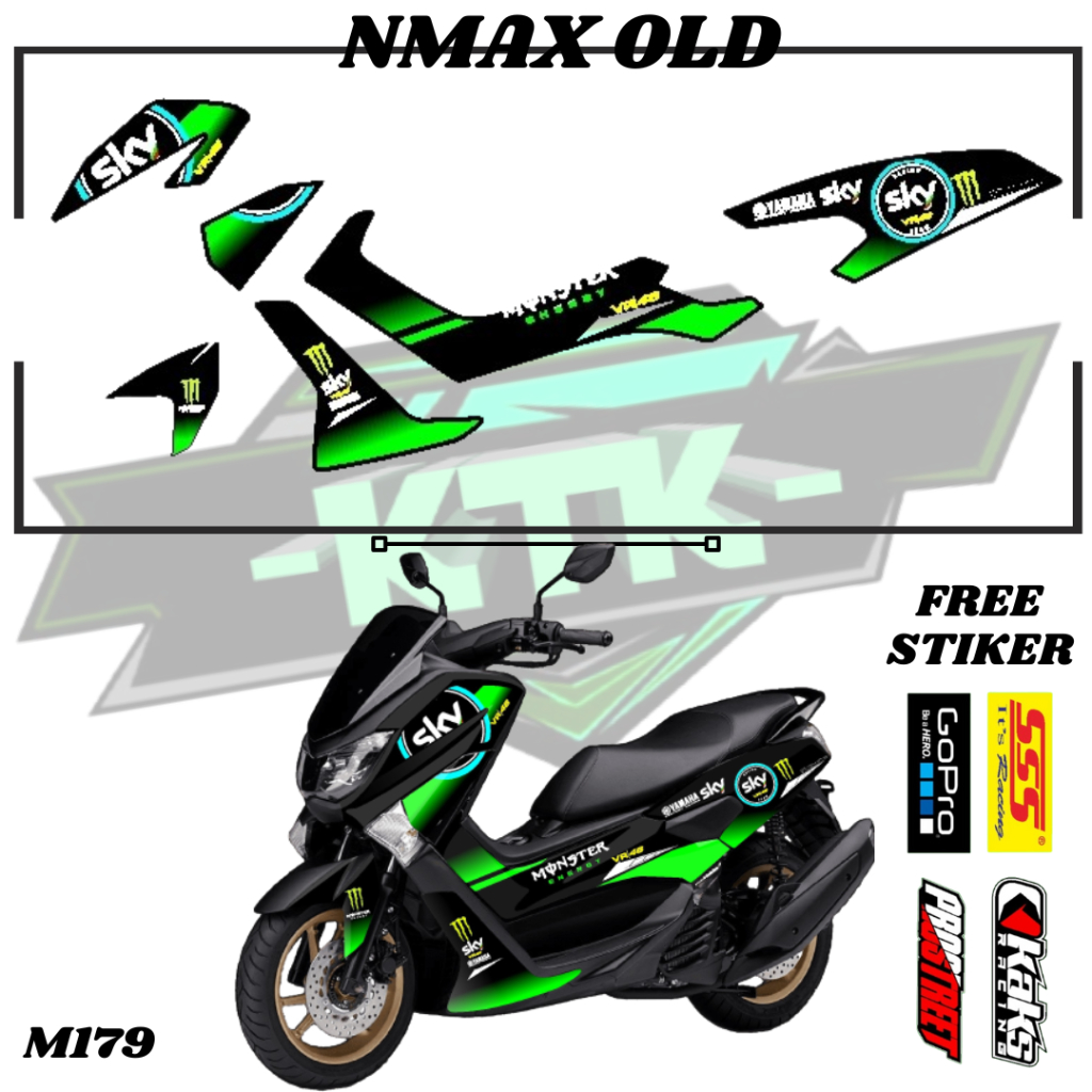 Lis Striping Sticker Variasi Aksesoris List Stiker Pelindung Body Logo Emblem Motor Yamaha N Max NMAX Old Lawas Lama M179 Tahun 2015 2016 2017 2018 2019 Skotlet Cutting Sticker Decal Semi Full Body Design Warna Keren Motif Racing Simple Thailook Terbaru