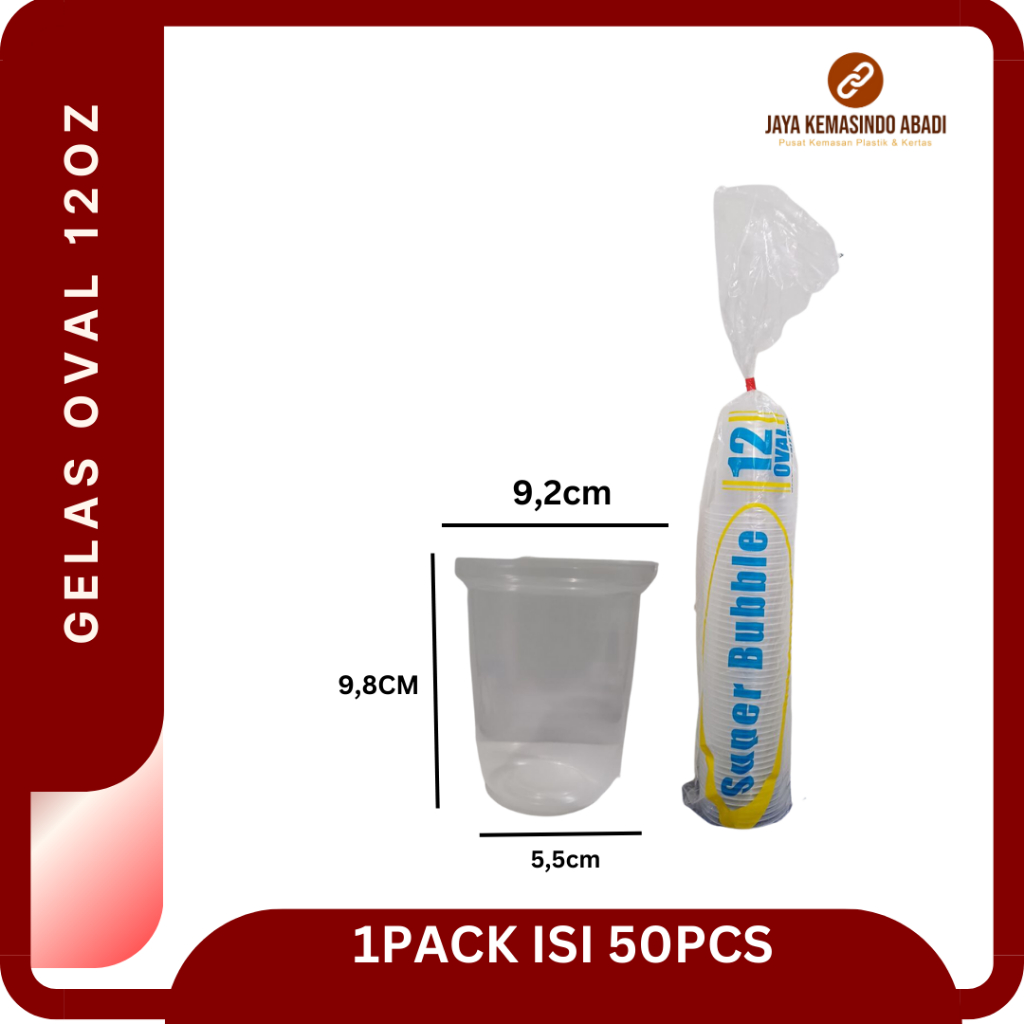 Gelas Plastik Bening 12 oz Oval | Gelas 14 oz Oval | Cup 16 oz Oval isi 50pcs | Gelas Kopi / teh poc