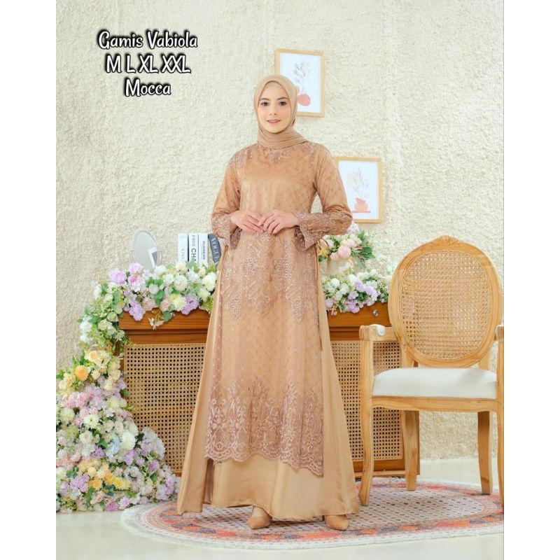 Gamis Brokat Modern Kombinasi Maxmara Terbaru Buat Pesta Kekinian Kondangan Lamaran Besanan Tangan B