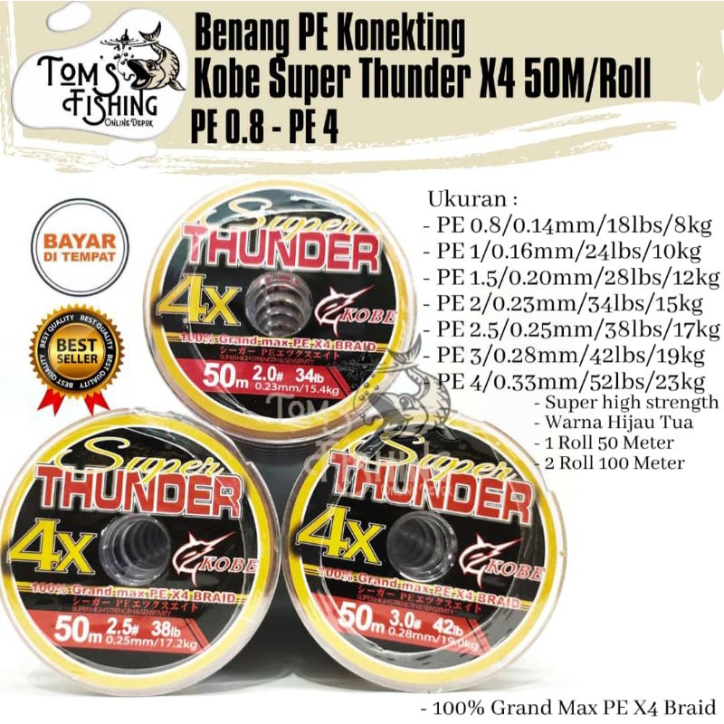 Senar Pe Thunder x4 50 Meter | Senar Pancing Casting