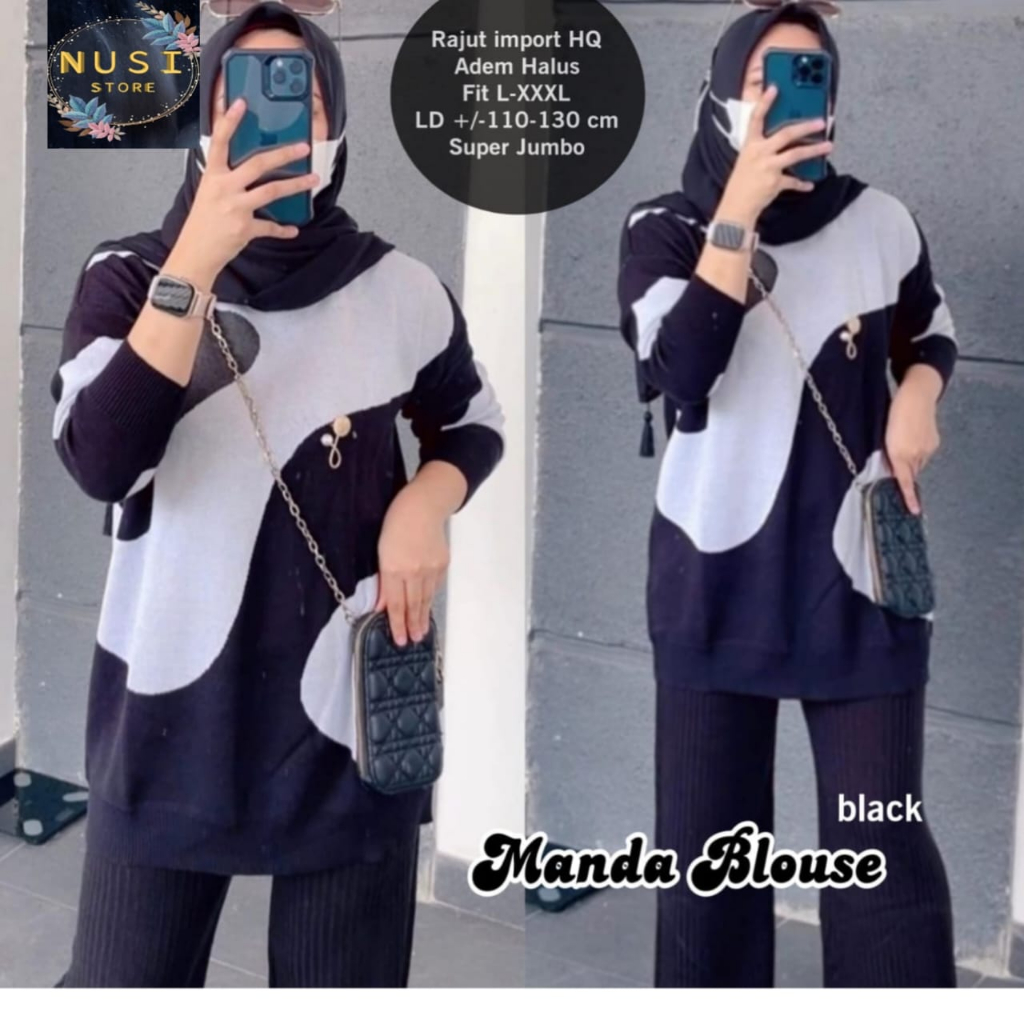 manda blouse atasan kaos bluse blus rajut tebal melar motif jumbo ld 110 130 big over size xxl xxxl 