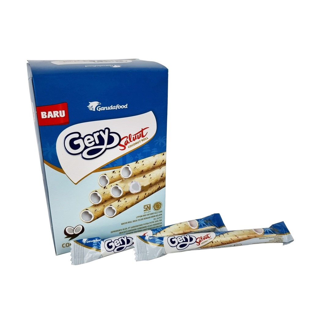 

{ PerBox isi 24 } Gery Saluut Coconut Roll - Wafer Roll Rasa Kelapa
