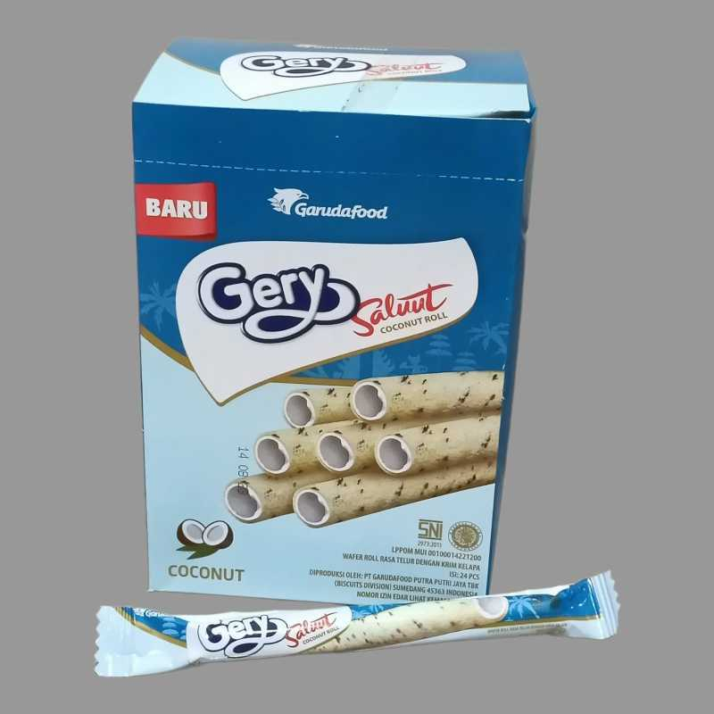 

{ PerBox isi 24 } Gery Saluut Coconut Roll - Wafer Roll rasa Kelapa