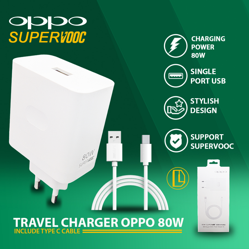 Charger Oppo Reno 8 9 10 Pro Reno 8 8T 5G Original 80 Watt 80W Super Vooc USB C