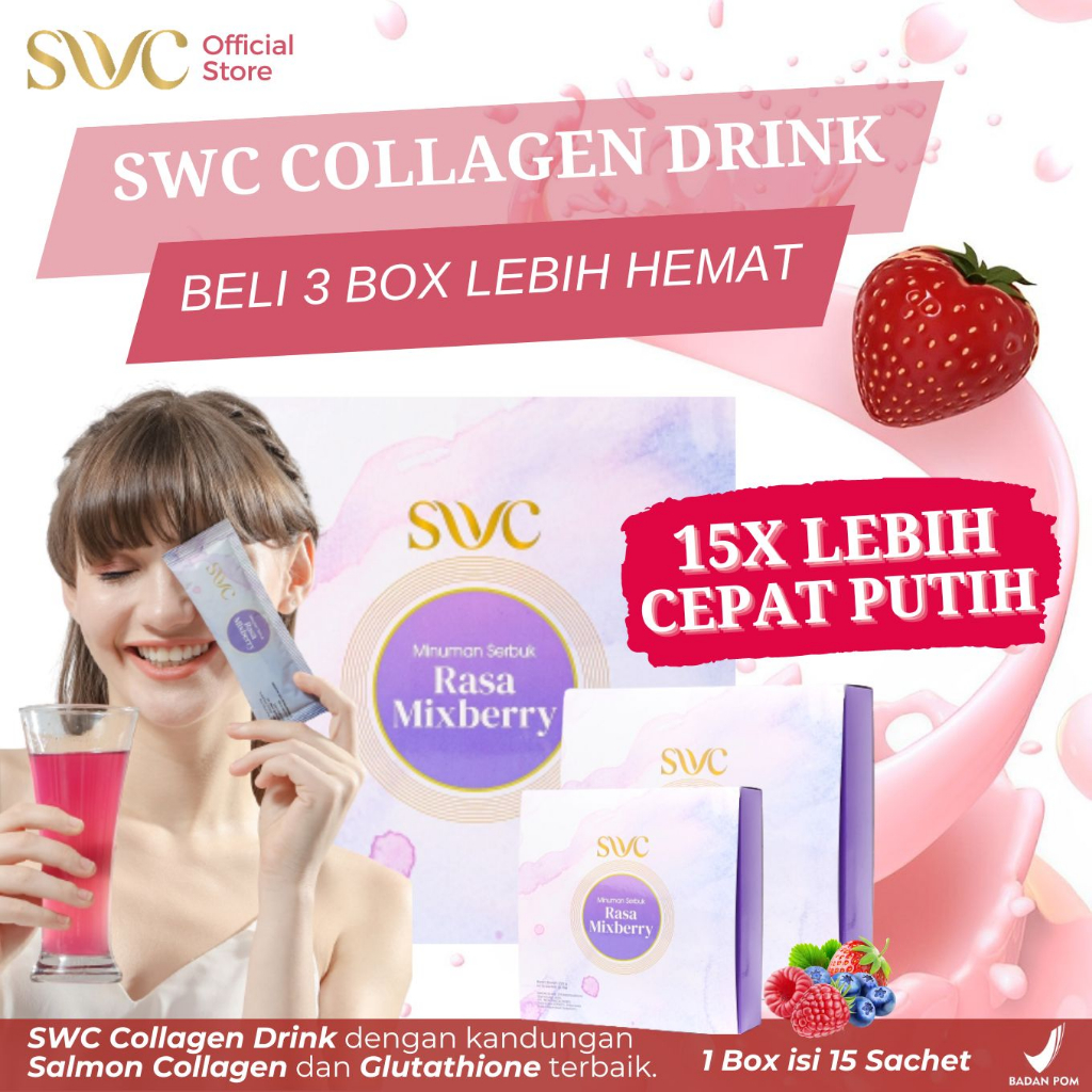 PAKET HEMAT 3 SWC Collagen Drink | Minuman Kolagen Pemutih Badan Cepat | Premium Collagen Drink 15x 
