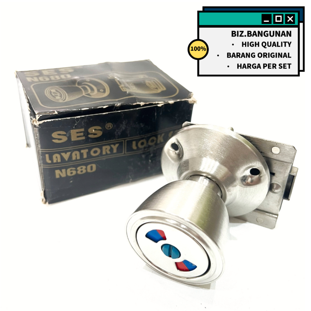 KUNCI BULAT SES STAINLESS 680 - HANDLE GRENDEL SELOT PINTU KAMAR MANDI