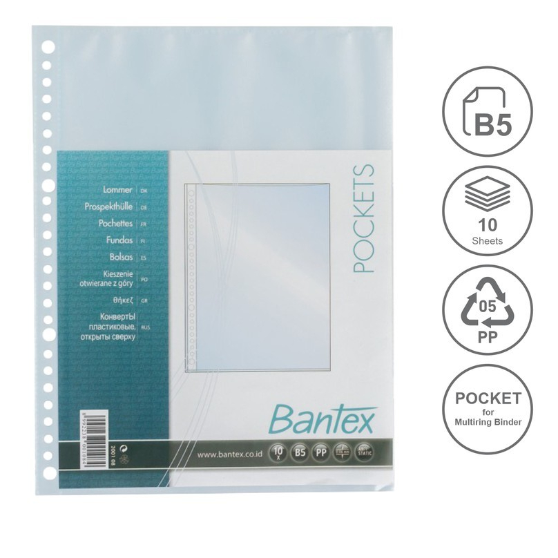 

Bantex PP Pocket File Sheet Protector Size B5 26 Lubang 10 Lembar