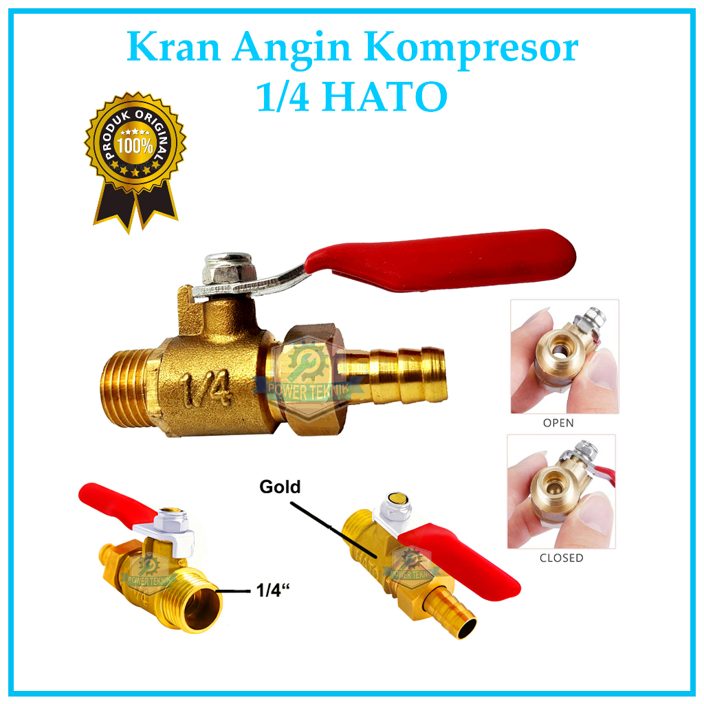 Kran Angin Kompresor 1/4 HATO Stop Kran 1/4" Valve Kuningan Kran Kompresor TERMURAH BERKUALITAS