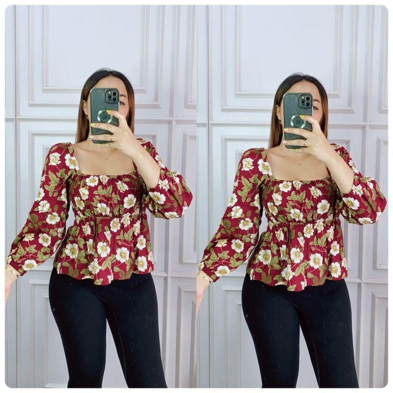 BUY 2 FREE GIFT | Grosir Natalia | Tata Blouse Bahan Rayon Motif Bunga Besar