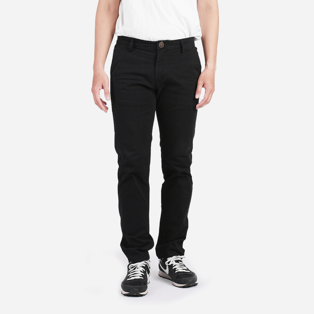 Warning Clothing -Decoton 1.535 Chino Pants Black | Celana Basic Pria Panjang Hitam Slim Fit Stretch
