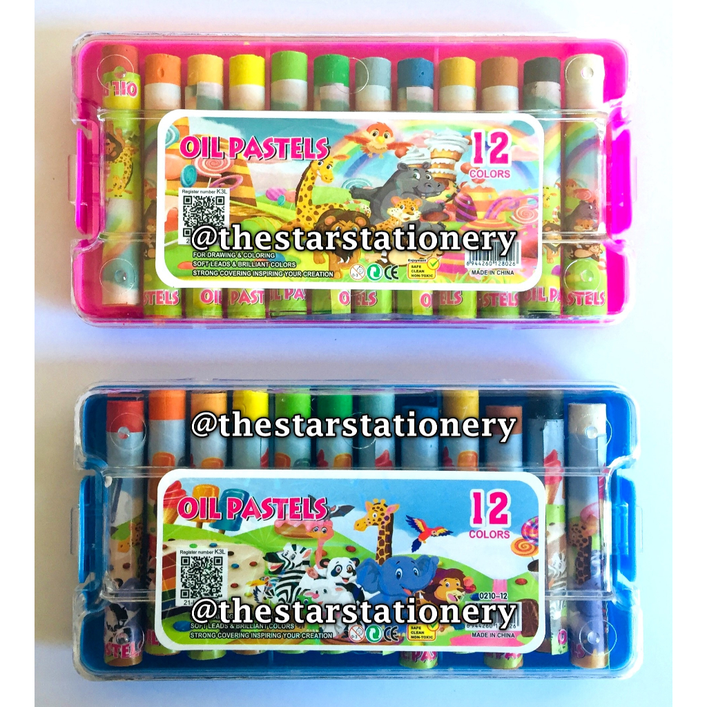 

(1 Set Isi 12 Warna) Crayon Murah 0210-12 12 Warna Mika / Oil Pastel Murah 0210-12
