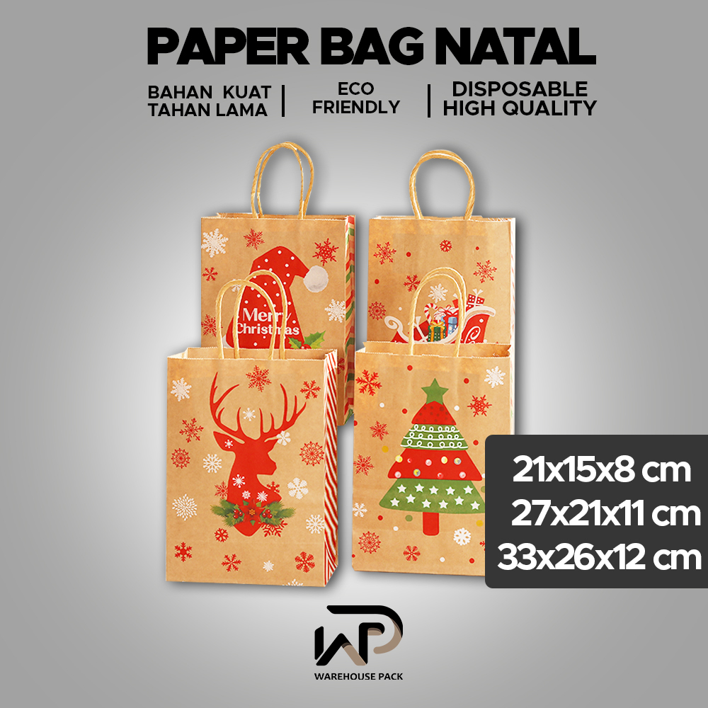 

Paper Bag Natal | Paper Bag Hampers Hadiah Natal | Paper Bag Lucu | Tas Christmas | Kantong Kertas Kraft Motif Natal | Tas Kertas Kraft Natal | Tas Hadiah Natal