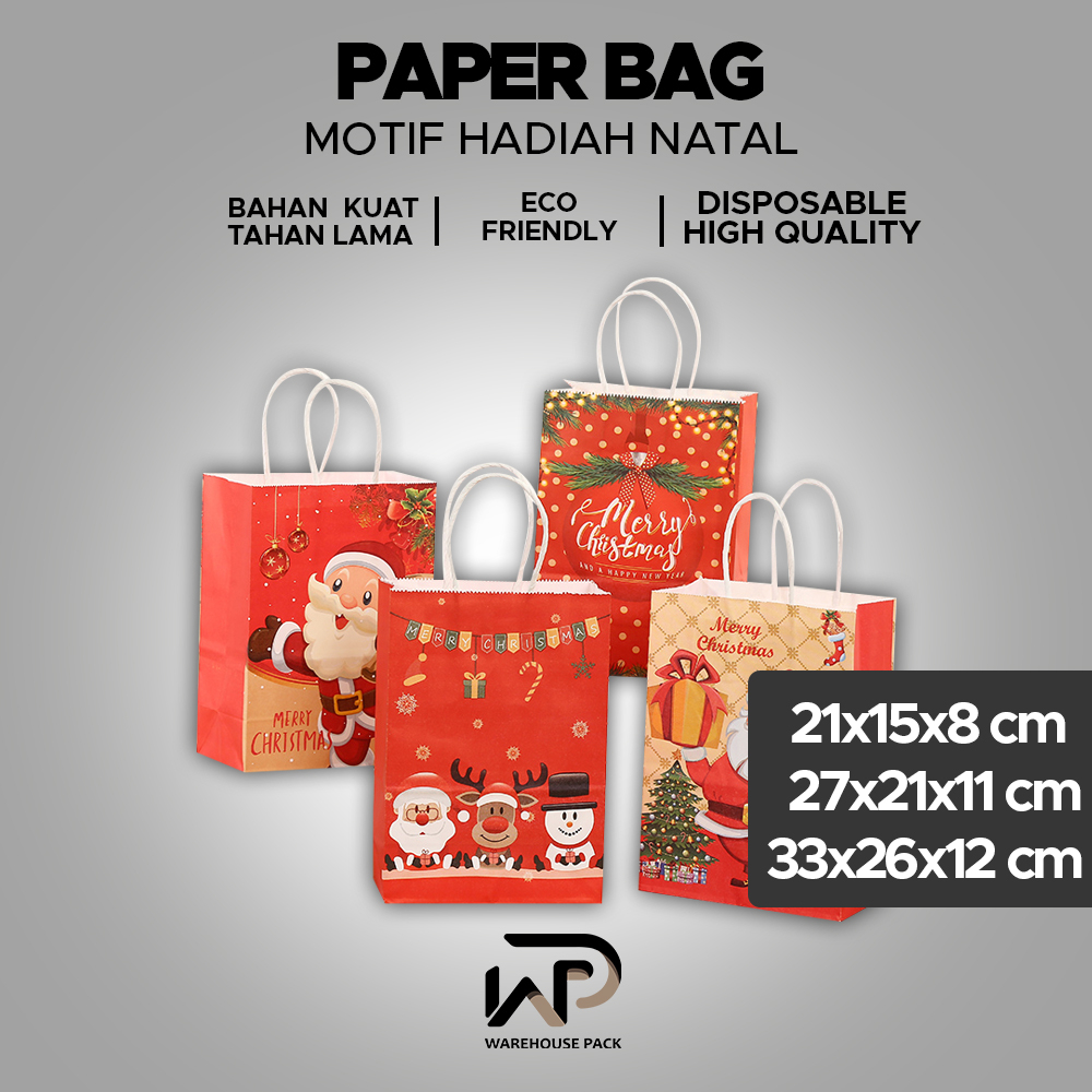 

Paper Bag Motif Hadiah Natal | Paper Bag Hampers Hadiah Natal | Paper Bag Lucu | Tas Christmas | Kantong Kertas Kraft Motif Natal | Tas Kertas Kraft Natal | Tas Hadiah Natal