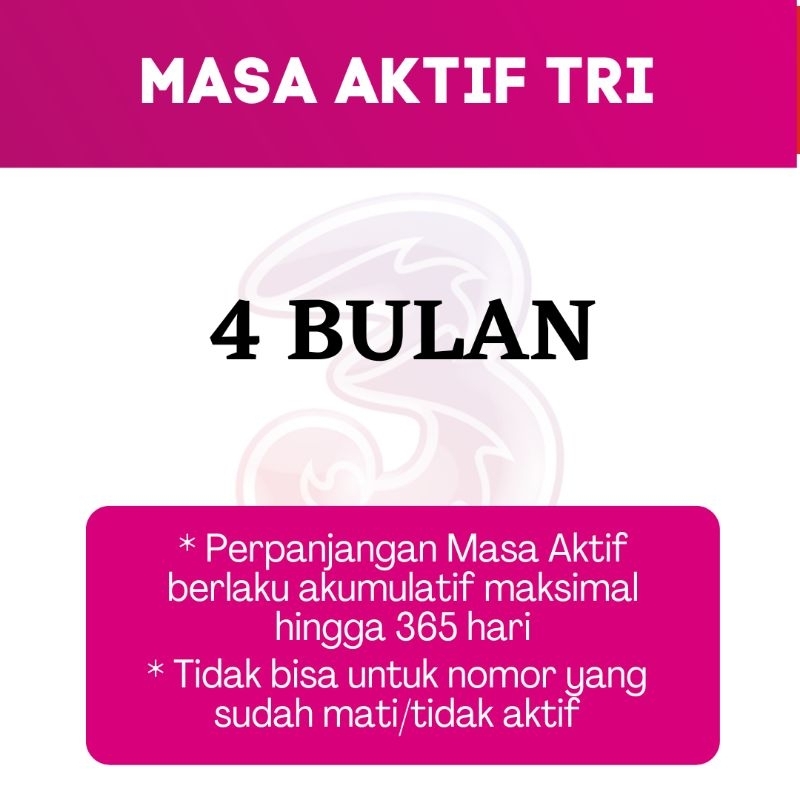 Masa aktif 3 Tri Three 4 bulan murah