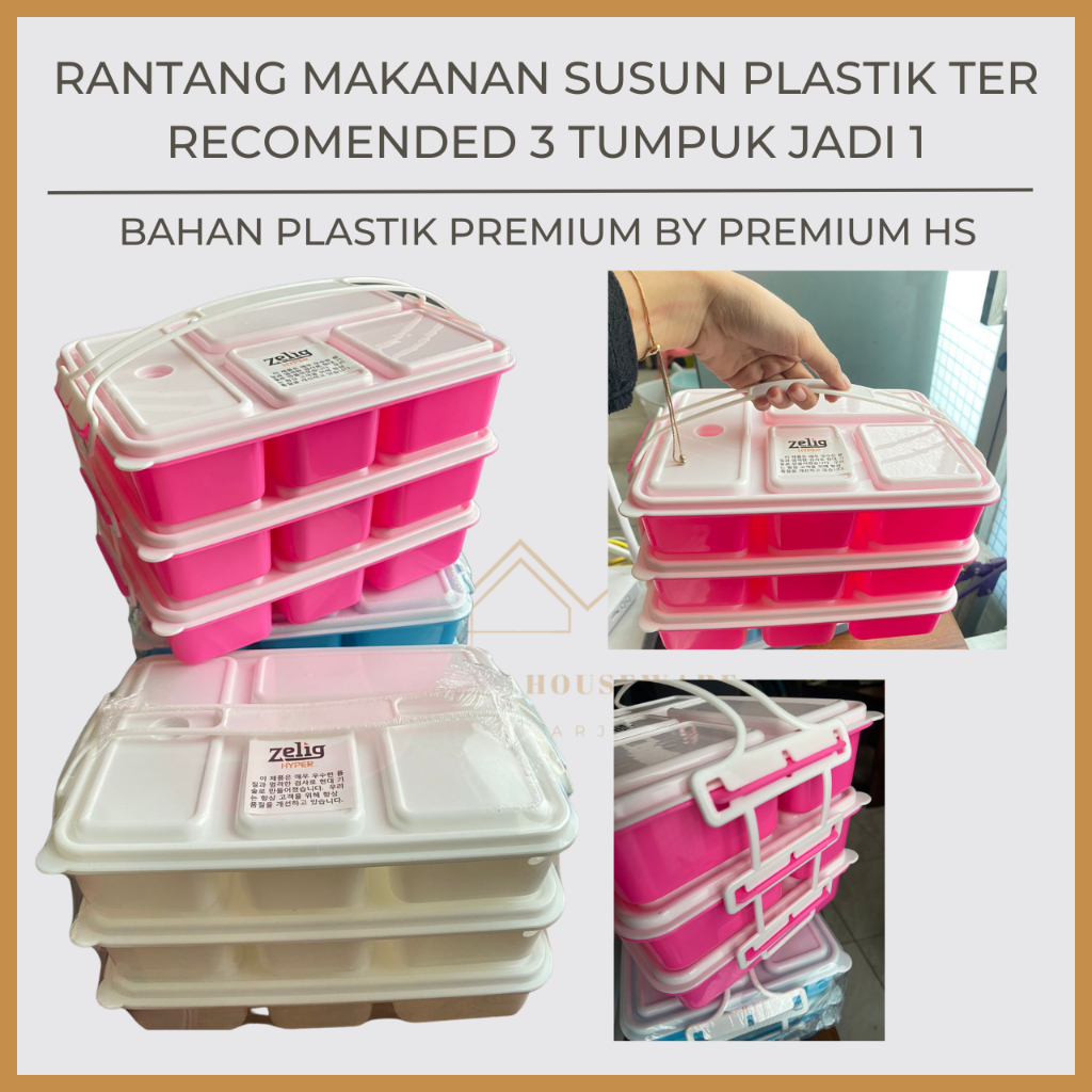 RANTANG KOTAK MAKANAN SEGIEMPAT TUMPUK SUSUN 3 ZELIG I RANTANG MAKANAN ESTETIK I TEPAK MAKAN SEGIEMP