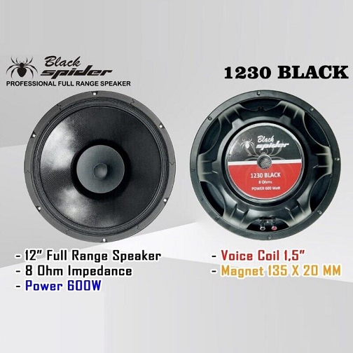 Speaker Black Spider 12" 1230 BLACK Original 12 inchi VC 1.5"inch 600W 8R Profesional Speaker Kompon