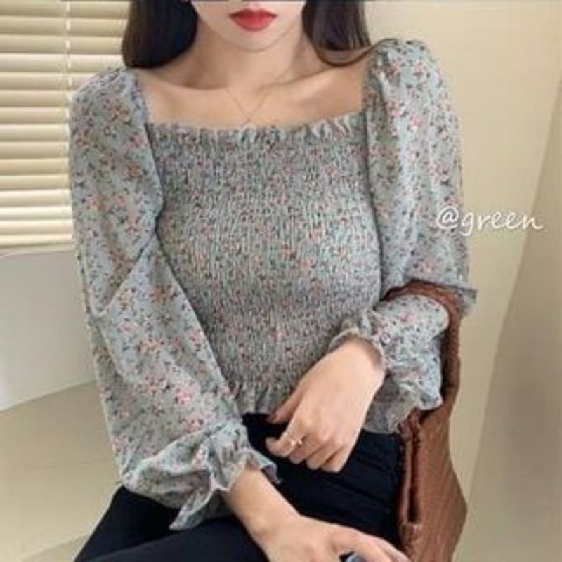 BAJU ATASAN CROP SABRINA BLOUSE BUNGA - GRATIS ONGKIR COD - ETINA FASHION - ALICE TOP
