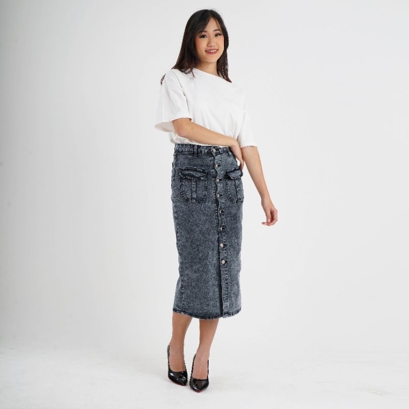 Rok Jeans 7/9 kancing 8 / Rok Jeans style Korea
