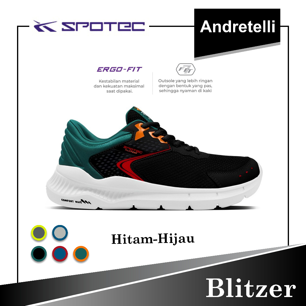 SPOTEC BLITZER Sepatu Running HITAM / HIJAU CERAH