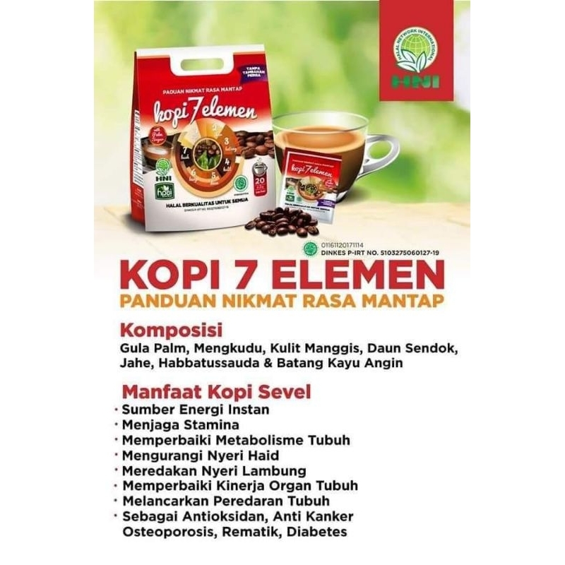 

KOPI SEVEL HERBAL / 7 ELEMEN / PREMIUM / GINGSENG ISI 10