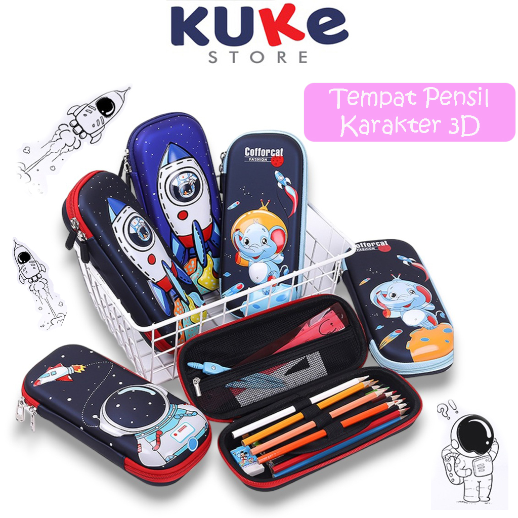 KUKE Tempat Pensil Anak Sekolah 3D/Tempat Pensil Anak Sekolah Bahan Eva Anti Air/Kotak Pensil Karakt