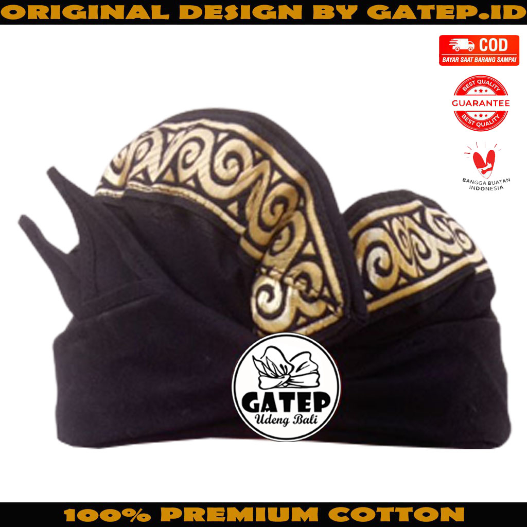 Udeng Ikat Kepala Khas Bali Hitam Polos Motif Keong Mas Setengah Jadi / Ikat Kepala Pria Udeng Bali 