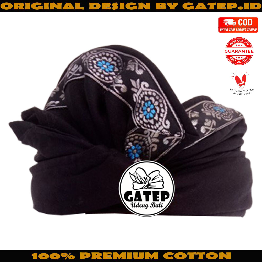 Udeng Bali Langsung Jadi Hitam Polos Motif Tameng / Ikat Kepala Khas Bali Asli / Blangkon Bali Keren