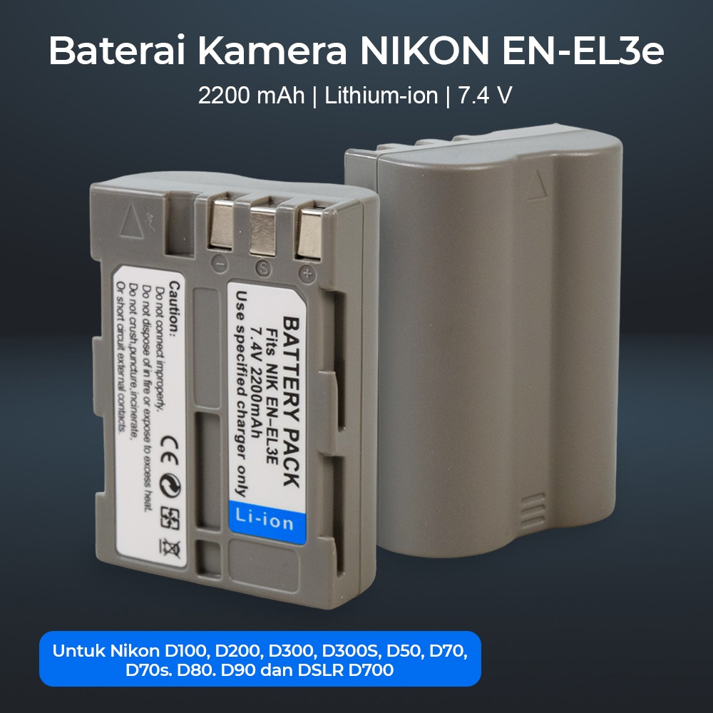 Baterai Kamera NIKON EN-EL3e D100 D200 D300 D300s D50 D70 D70s D80 D800 D90 DSLR D700