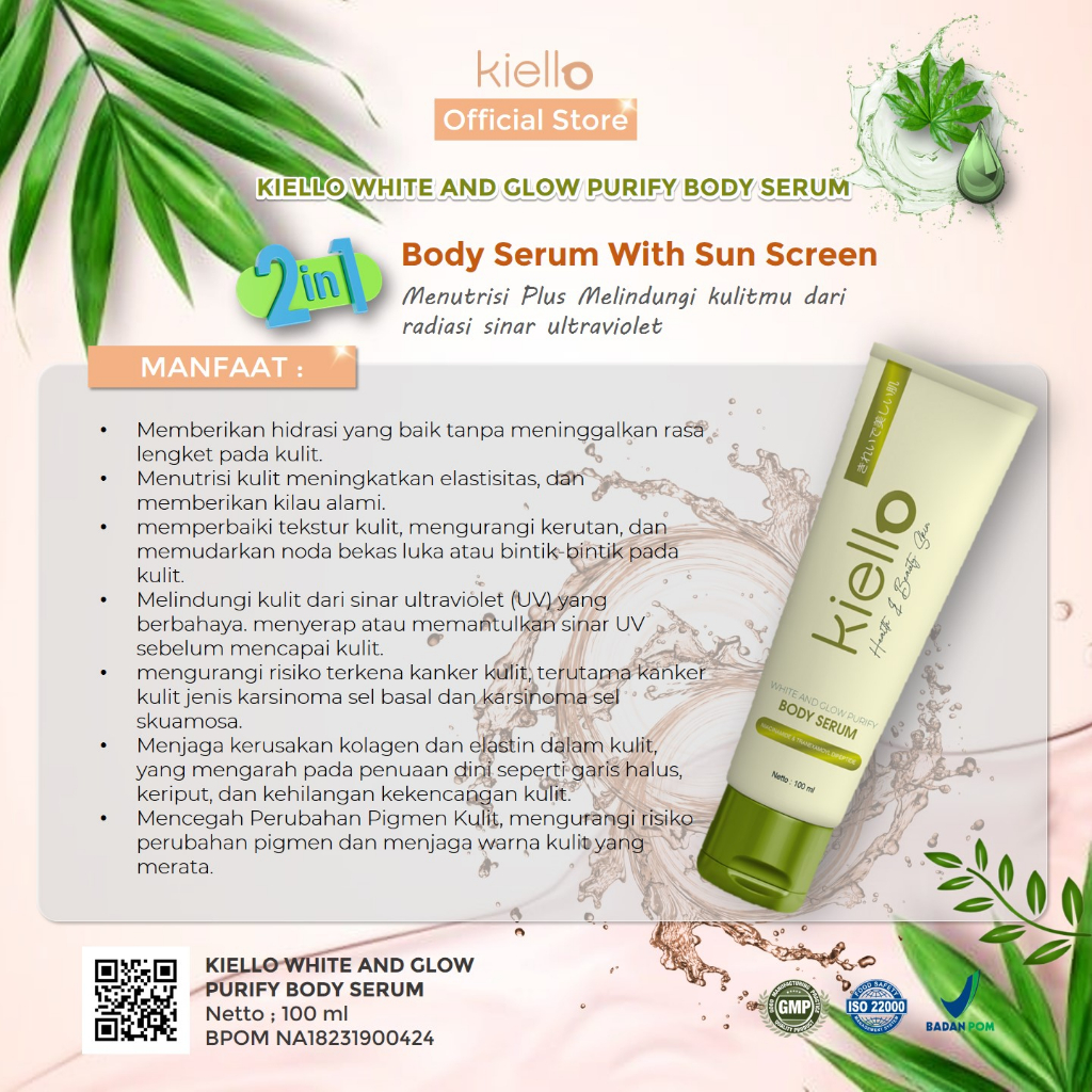 KIELLO BODY SERUM 100 ML WITH SUNSCREEN NIACINAMIDE ASTAXANTIN DNA SALMON LOQUAT JAPONICA ALOE VERA