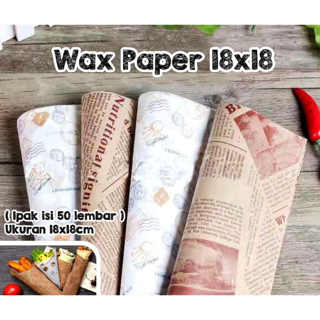 

Wax paper 18x18 cm - 50 Lembar / Kertas Pembungkus Packaging