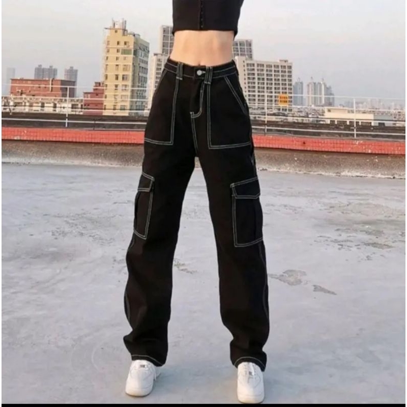 Celana panjang cargo jeans kantong tempel variasi