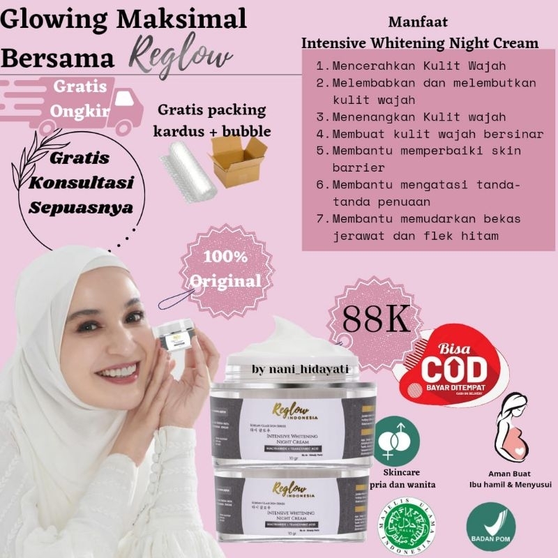 Reglow Intensive Whitening Night Cream reglow/ Cream malam Reglow skincare -Mencerahkan & memudarkan