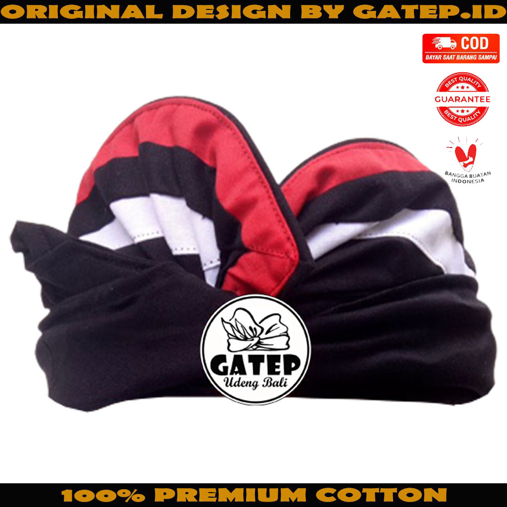 Udeng Bali Dewasa Hitam Polos Motif Tridatu Merah Putih Setengah Jadi / Iket Bali Pria / Blangkon Ba