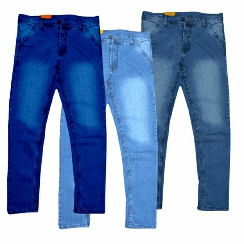 Celana Jeans Panjang Pria Cowok Dewasa Skinny Slim fit Pensil Melar Bahan  Denim Stretch