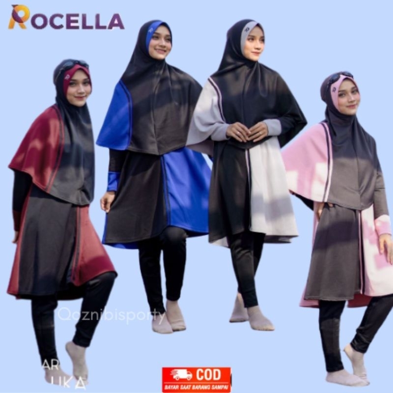 Baju Renang wanita Muslim Muslimah Syari Polos Jumbo dewasa perempuan ori Rocella - Mandalika