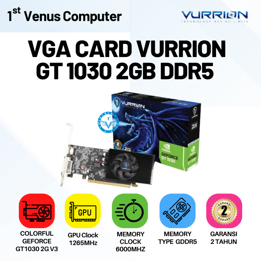 VURRION VGA CARD GT 1030 2GB DDR5 / VGA GT1030 DDR5 2GB / VGA08-VUR