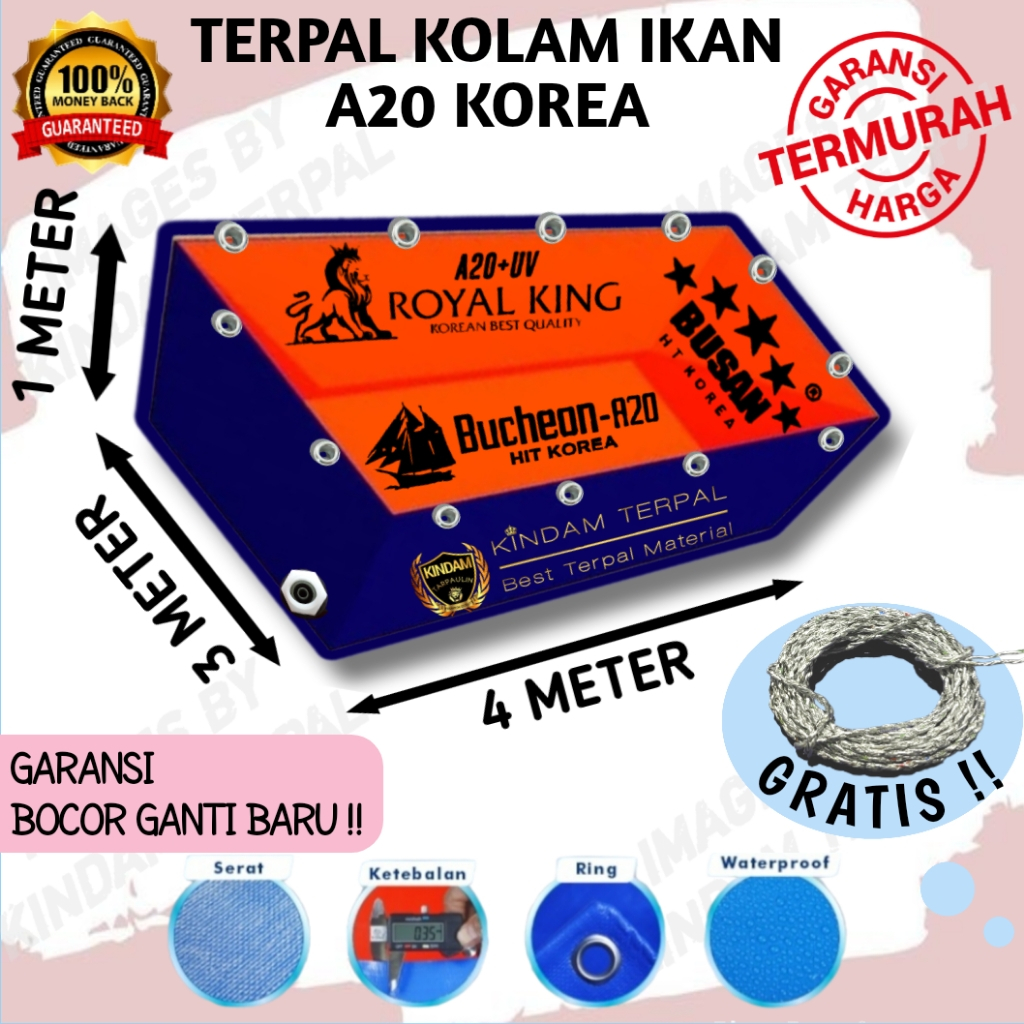 TERPAL KOLAM IKAN 4x3x1 A20 KOREA | KOLAM TERPAL IKAN LELE, NILA, GURAME, KOI