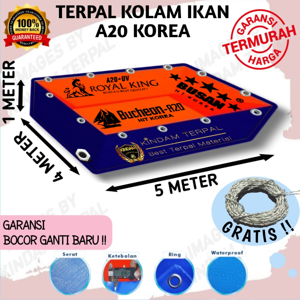 TERPAL KOLAM IKAN 5x4x1 A20 KOREA | KOLAM TERPAL IKAN LELE, NILA, GURAME, KOI