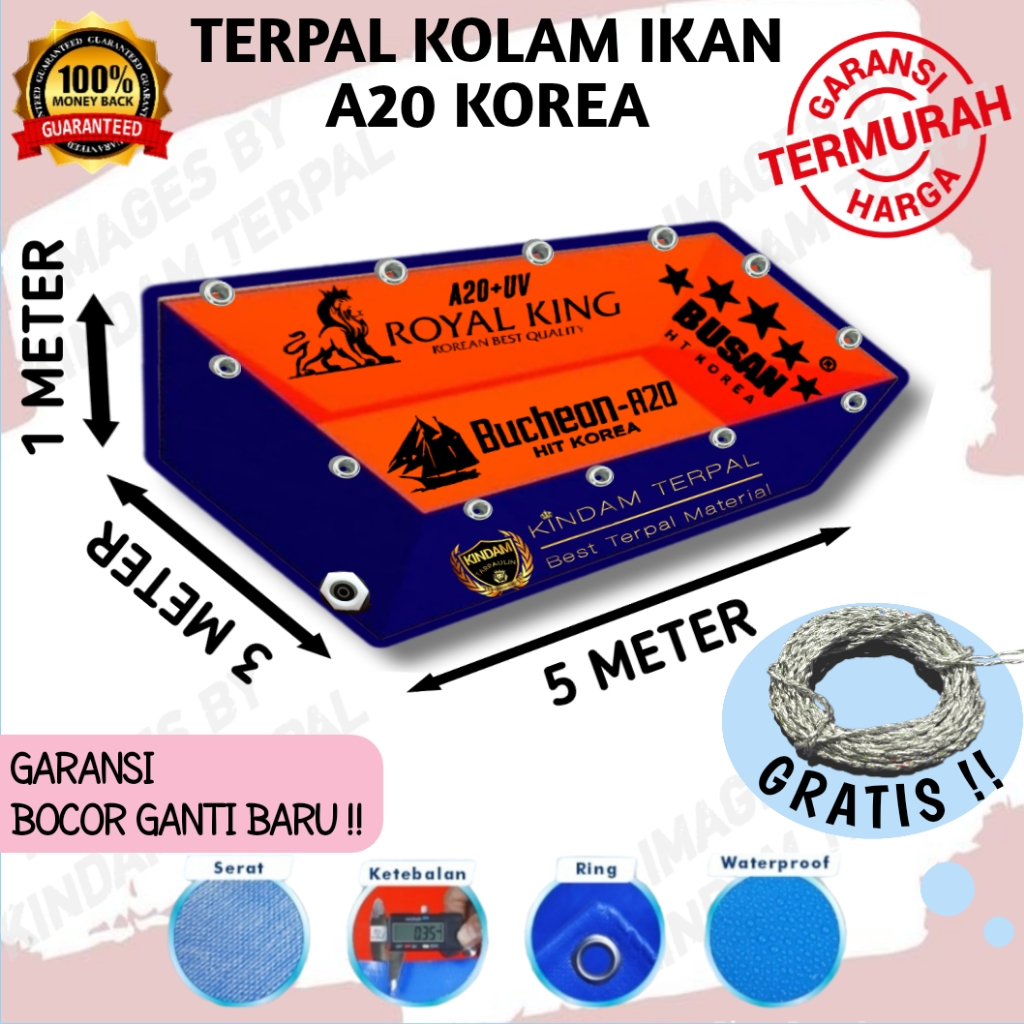 TERPAL KOLAM IKAN 5x3x1 A20 KOREA | KOLAM TERPAL IKAN LELE, NILA, GURAME, KOI