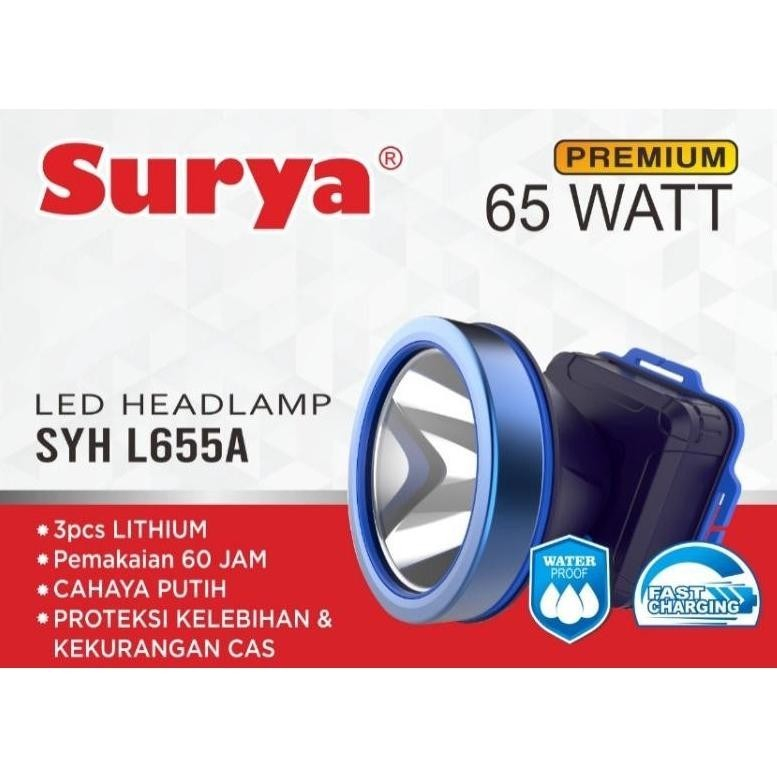 Senter Kepala led Surya SYH L655A 65W Headlamp Rechargeable putih