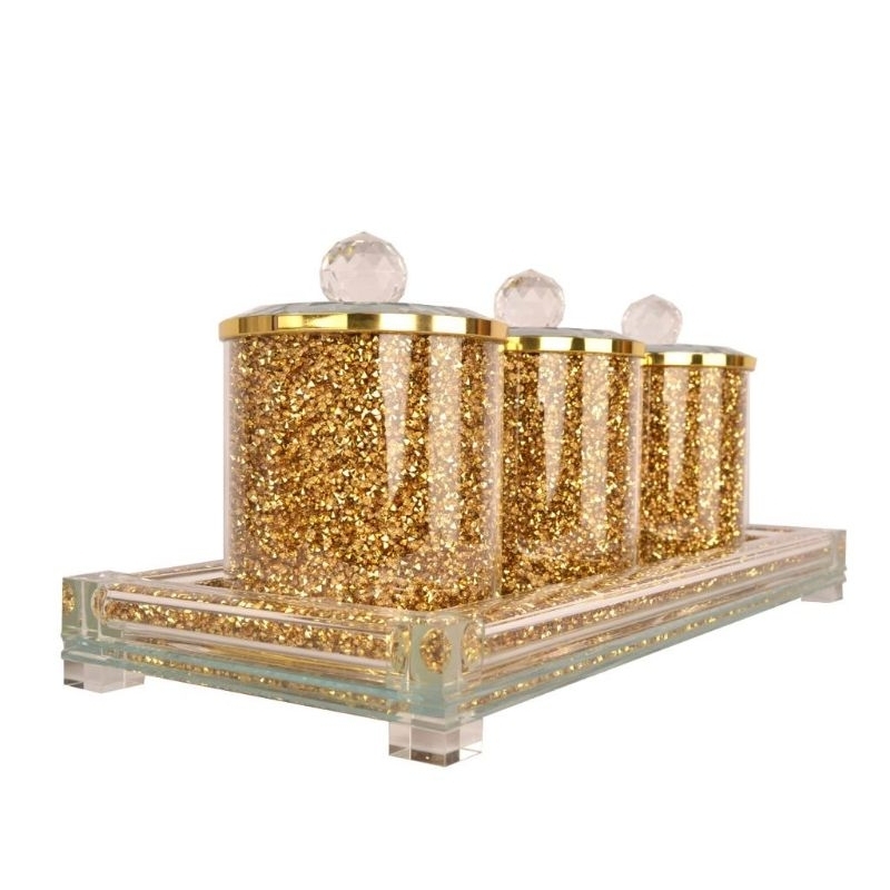 Toples Gold Glitter Toples Emas Toples Mewah Toples Kaca Gold Tempat Teh Gula Kopi Gold Unik Mewah G