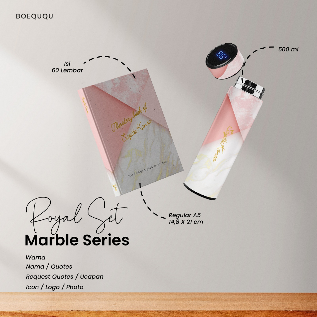 

BOEQUQU - [ROYAL SET] Notebook A5 Polos dan Thermos LED / Custom Nama Quotes Desain / Hadiah Premium