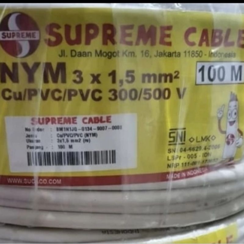 Kabel NYM 3x1.5 mm Supreme / Kabel Tunggal 3 x 1.5 mm Supreme @100M